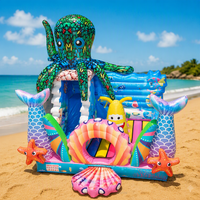 Château gonflable commercial à thème pieuvre avec entrée coquille, pour location de fêtes d'enfants, aire de jeux intérieure en PVC, garantie 3 ans