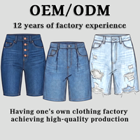 Celana Pendek Denim Wanita Pinggang Tinggi Logo Kustom Raw Hem Musim Panas Seksi Hot Pants Private Label A-Line Distressed Jean Shorts OEM