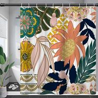 Rideau de douche en polyester 3D floral botanique bohème, imperméable, moderne, abstrait, bohème, écologique, séchage rapide, rideaux de salle de bain