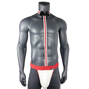 Combinaison sexy rayée en polyester pour <span class=keywords><strong>homme</strong></span> avec nœud papillon, grande poche, <span class=keywords><strong>string</strong></span>, pour soirée en boîte de nuit, serveur, spectacle sur scène - Product Image 5