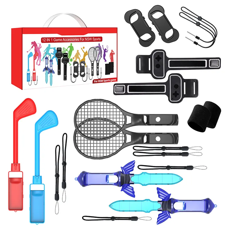 Комплект спортивных аксессуаров для Nintendo Switch joy con 12 в 1, набор для семейных вечеринок с клюшками для гольфа, теннисные ракетки, меч