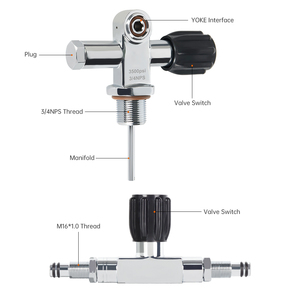 วาล์วถังดำน้ำ 3500psi 3/4NPS ตัวควบคุมอินเทอร์เฟซคู่แบบยูค สแตนเลส พร้อมเครื่องมือ - Product Image 5