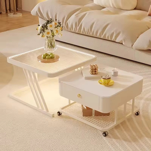<span class=keywords><strong>Table</strong></span> <span class=keywords><strong>basse</strong></span> carrée en verre trempé, couleur crème, durable, moderne, portable, pour petit appartement, salon, maison, luxe léger, haut de gamme - Product Image 1