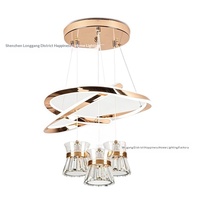Lustre moderne luxueux en acrylique, design créatif en forme d'anneau, type suspendu, lampe de table pour salon et salle à manger, design simple, élégant et unique