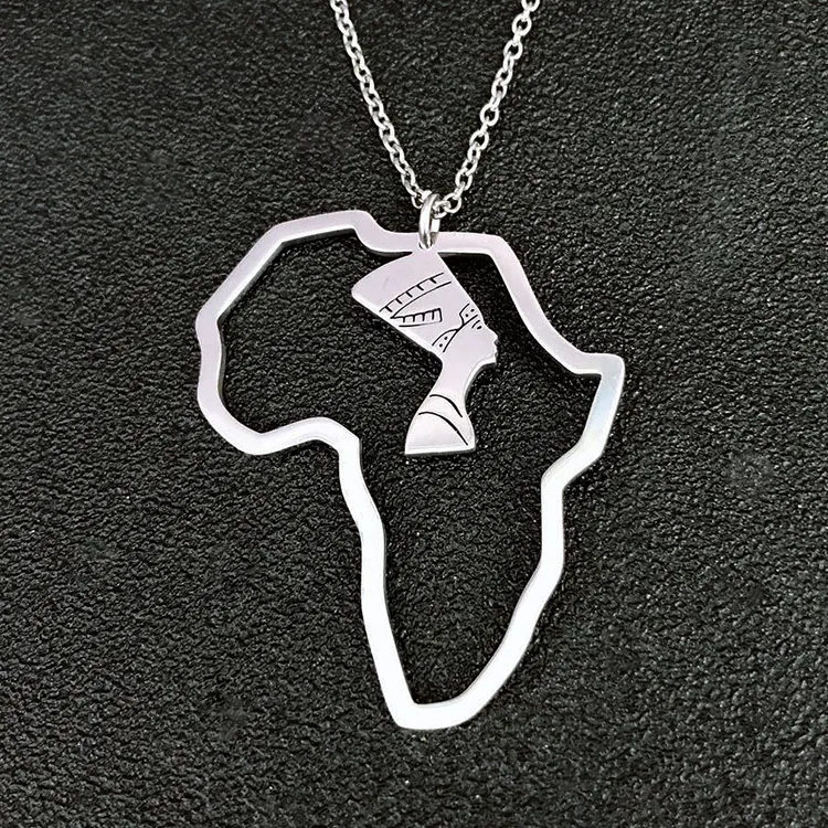 Kalung peta Afrika off-line trendi kalung peta Afrika jimat Mesir baja tahan karat untuk wanita