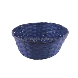 竹篮圆形紫色蓝色装饰篮储物托盘天然编织手工工艺品架礼品包