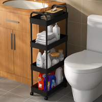 Chariot de rangement à 4 niveaux avec roulettes, blanc, étroit, pour cuisine, salle de bain, organisateur, montage facile, chariot utilitaire pour la maison, le bureau