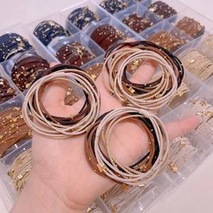 Estrella corazón flor cuentas doradas decoradas tres círculos bandas de goma elásticas para el cabello anudadas lazos para el cabello niña mujer Cola de Caballo titulares - Product Image 3