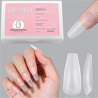 AILLSA ODM Acrílico 240 Uds. 10 Tamaños Puntas de Uñas de Gel Suave Tipo Ataúd Mediano Acabado Mate Completo Diseño de Uñas de Cobertura Total