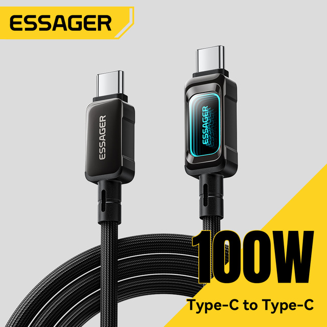 ESSAGER ES-X87 Laptop Phone 5A PD 100W Usb Type C to Type C Data Fast Charging Cable for Iphone Samsung Xiaomi With Light