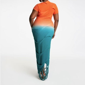 Robes en tricot de laine pour femmes, col asymétrique, franges ajourées effet bois, teinture suspendue, collision de couleurs, mode - Product Image 3