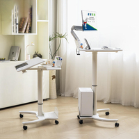 Chariot mobile pour ordinateur portable réglable en hauteur, pneumatique, en métal, pliable, avec roulettes
