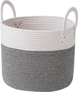 Large Cotton Rope Basket Hand Woven Baby Laundry Blanket Basket Nursery Storage Bin Round Woven Basket Decor Clothes Hamper