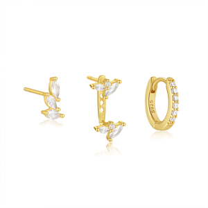 CANNER Juego de 3 piezas de pendientes de plata de ley 925 con circonitas marquise en racimo, para perforaciones de cartílago y hélice, con diseño floral y circonitas engastadas, tipo stud y de aro - Product Image 1