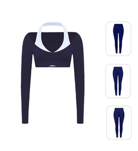 Completo Sportivo da Donna a Contrasto: Top Corto con Collo Halter a Maniche Lunghe e Pantaloni a Vita Alta con Bordo Ondulato per Fitness e Yoga - Product Image 4