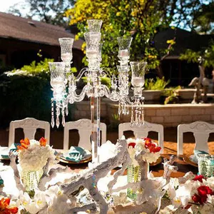 Candelabro de cristal alto para Mh-zt0070, centro de mesa de boda con tazón de flores