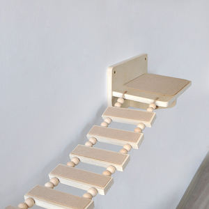 Pintura a base de agua natural, entrega global rápida, puente de paseo de gato de madera contrachapada multicapa montado en la pared, 2 soportes de plataformas circulares - Product Image 6