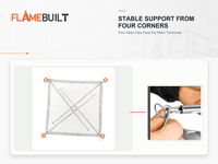 Série FLAMEBUILT – Brasero de camping portable en acier inoxydable avec support tubulaire sectionnel en maille, lit suspendu SUS304, brûleur à bois SUS201