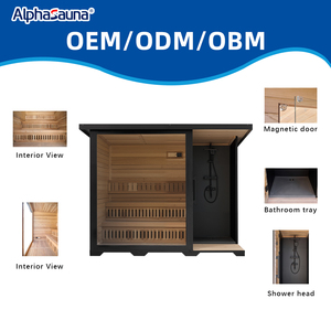 Sauna extérieur pour climat hivernal, sauna panoramique de grande taille avec douche, bois massif, planches épaisses, poêle à bois - Product Image 5