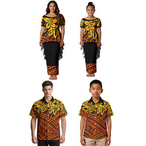 Conjunto Familiar Personalizado de Alta Calidad, 4 Piezas, Camisa Hawaiana para Hombre, Vestido Polinesio Puletasi para Mujer, Conjuntos a Juego para Hija, Familia Samoana - Product Image 3