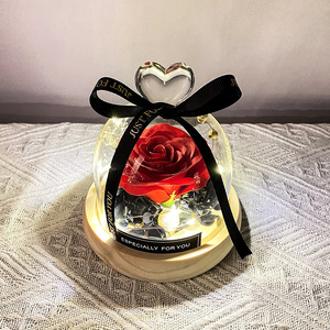 Saint Valentin <span class=keywords><strong>Rose</strong></span> Verre Dôme Fille Coffret Cadeau Lumière LED Fleur Préservée Roses Éternelles Verre Petit Amour Roses Cadeau Fête des Mères - Product Image 2