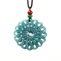 Pendentif Fleur Rotatif en Jadeite Naturelle Birmane de Grade A, Collier Chaîne de Chandail en Jade au Design Riche et Noble pour Hommes et Femmes