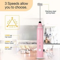 Batteur à main rechargeable en acier inoxydable, 3 vitesses, fouet électrique, mousseur à lait et café, pour cuisine et pâtisserie, rose
