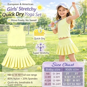 DH ODM Ensemble de sport deux pièces pour filles, couleur crème, avec jupe-short athlétique <span class=keywords><strong>à</strong></span> bord ondulé et short intégré, style crop, pour enfants, vêtements de performance pastel - Product Image 3