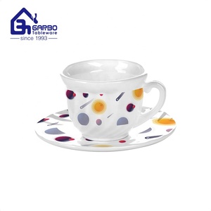 Set di <span class=keywords><strong>tazze</strong></span> <span class=keywords><strong>da</strong></span> tè e piattino in vetro opalino bianco con stampa con decalcomania <span class=keywords><strong>da</strong></span> 85ml 3oz design personalizzato set di <span class=keywords><strong>tazze</strong></span> in vetro - Product Image 1