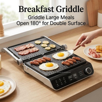 Grill multifonction Easy Clean à écran numérique, température réglable, ouverture à 105 et 180 degrés, plaque de 300x245mm, appareil à panini détachable pour la maison