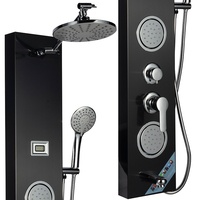 Panneau de douche mural moderne en acier inoxydable avec affichage LED carré, jet de pluie et douchette à main massante