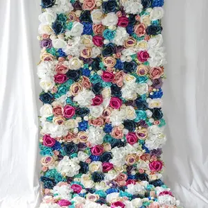 G455 3d de luxo de alta qualidade, rosa de espuma de hortência de tecido, flor de rolo para parede de casamento de fundos