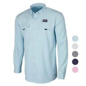 Camicie da pesca all'ingrosso manica lunga UPF50 + poliestere abbigliamento da pesca personalizzato abbottonare camicia da pesca da uomo