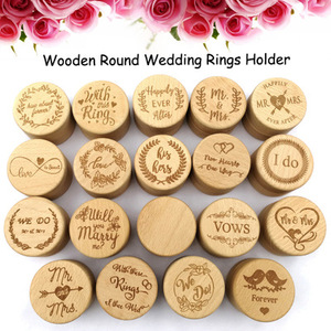 Custom Rustic Natural Handmade Engraved Round Wooden Ring Box For Wedding