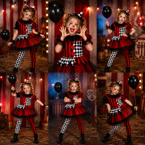 Costumes de <span class=keywords><strong>Clown</strong></span> Noir et Rouge à Carreaux pour Filles, Idéaux pour Halloween et les Fêtes de Carnaval - Grande Vente ! - Product Image 2
