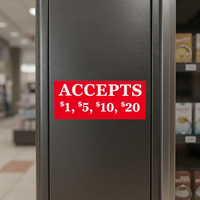 Nouvel ensemble d'étiquettes adhésives de prix, 6 accepteurs de billets, accepte les billets de 1$, 5$, 10$, 20$, fond rouge, blanc