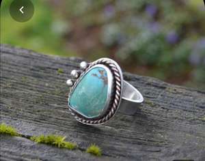 Anillo de Plata de Ley 925 con gema Natural turquesa, joyería hecha a mano - Product Image 2