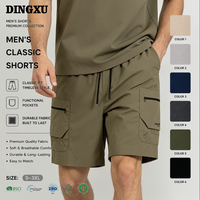 Shorts cargo utilitaires pour hommes, olive, taille élastique, cordon de serrage noir, poche latérale zippée, poche arrière, longueur genou, pour la randonnée