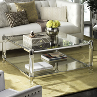Table basse moderne en acier inoxydable, acrylique et verre, cadre argenté, design luxueux, durable, meubles de salon, usage domestique, décoratif