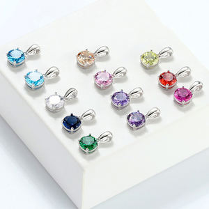 Liontin Perak Sterling 925 RINNTIN APN02 Fashion, Kristal Warna-warni Batu Kelahiran Berkilau, Liontin Kustom untuk Pembuatan Perhiasan Kalung - Product Image 2