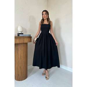 Robe de soirée en lin noir épais en gros - Product Image 5