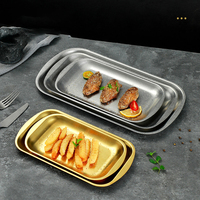 Assiette à collation rectangulaire rétro en acier inoxydable Restaurant occidental Assiette plate créative Gâteau aux fruits Collations Plateau à café