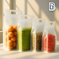 Lebei Fournisseur Grand emballage alimentaire transparent, pochette à fond plat avec fermeture éclair et poignée, résistante à l'humidité