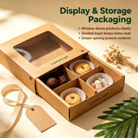 Boîte en papier kraft personnalisée avec fenêtre et séparateurs, accepte les commandes d'échantillons, boîte recyclable pour l'emballage de pâtisseries et de biscuits