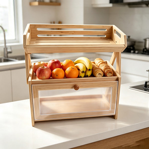 Caja de pan de bambú de doble capa con organizador de frutas y verduras para encimera con cajón. - Product Image 2