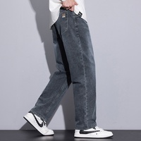 Nouvelle Collection Automne/Hiver – Pantalon en Jean Extensible Coupe Droite Ample Taille Mi-Haute avec Détails Effet Usé pour Homme ; Marque Tendance