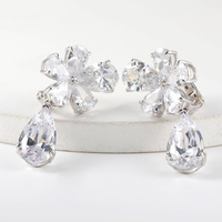 925 Sterling Silver Anting Wanita Bunga Menggantung, Anting-Anting Jatuh Bunga Zirkonia Kubik Pave