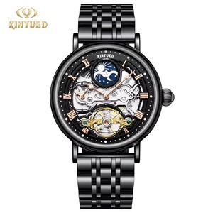 Drop Shipping KINYUED Men's Mechanical <b>Watch</b> Stainless Steel Band <b>Skeleton</b> Dial Moon Phase Roman Numerals Waterpr Luxury Fashion - Product Image 2