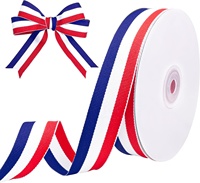 Ruban gros-grain double face OKAY 1cm 1.5cm 2cm 2.5cm 3cm 3.8cm à rayures rouges, blanches et bleues pour badges, médailles, emballages cadeaux patriotiques