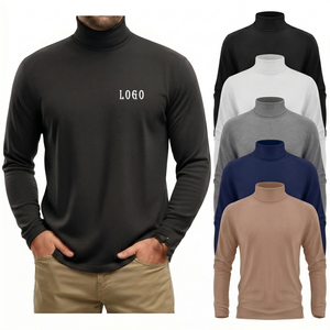 T-shirt à <span class=keywords><strong>col</strong></span> montant pour homme, couleur unie, avec logo personnalisé, en maille mérinos douce et extensible, sous-couche décontractée - Product Image 1